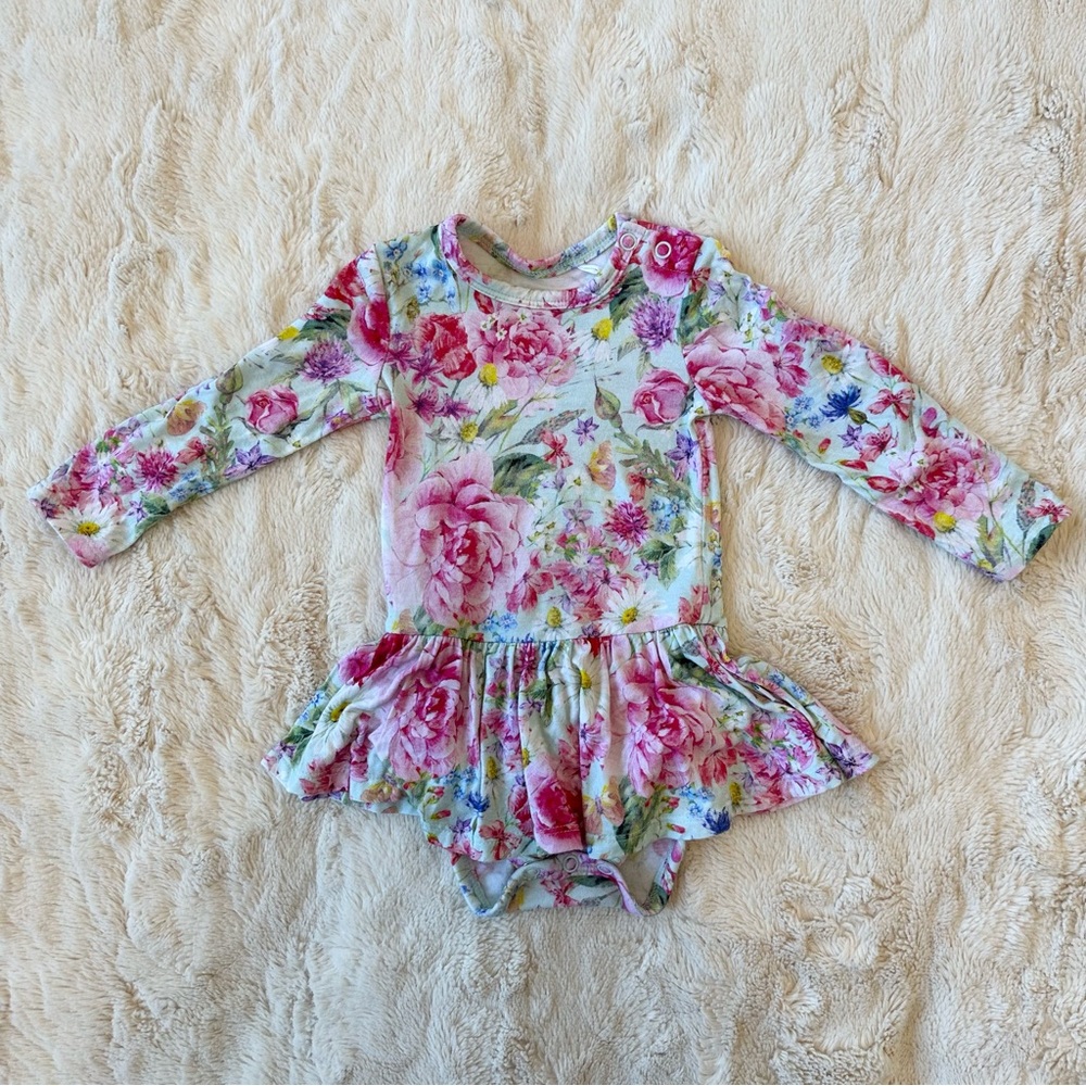 Posh Peanut Alice Bodysuit Twirl Dress Floral Bamboo Baby Size 3-6 Months